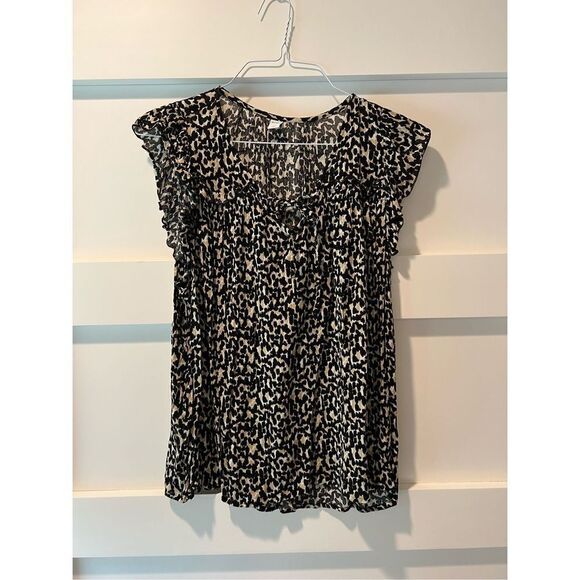 Old Navy black and brown leopard print blouse - Picture 1 of 6